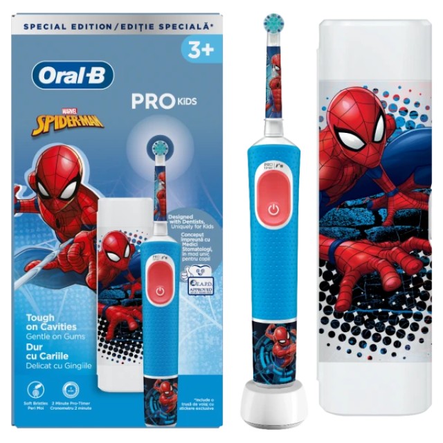 Oral-B Vitality Pro Kids Spiderman Ηλεκτρική Οδοντόβουρτσα 3ετών+ 1τμχ & Θήκη Ταξιδιού