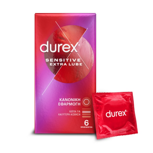 Durex Προφυλακτικά Sensitive Extra Lube με Κανονική Εφαρμογή 6τμχ