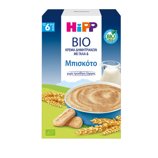 Hipp Bio Κρέμα Δημητριακών με Γάλα & Μπισκότο από τον 6ο Μήνα 250gr