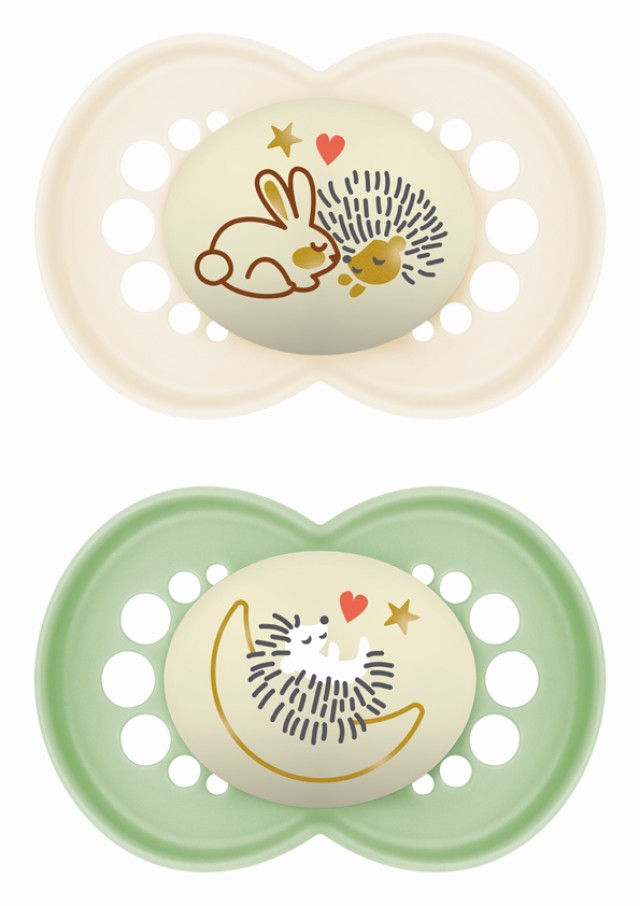 MAM Πιπίλα Σιλικόνης Original Night 6-16m Χρώμα Κρεμ-Πράσινο, 2τμχ