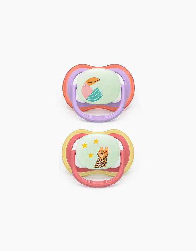 Avent Πιπίλα Σιλικόνης Ultra Air Nighttime 18m+ SCF376/33 Χρώμα Λιλά-Ροζ, 2τμχ