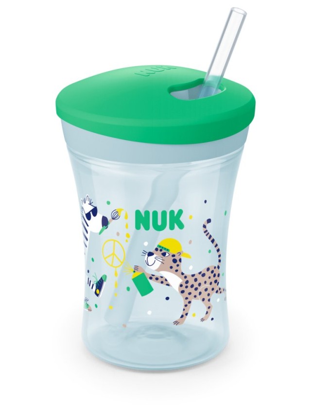 NUK Action Cup με καλαμάκι 12m+ 230ml Χρώμα Πράσινο, 1τμχ