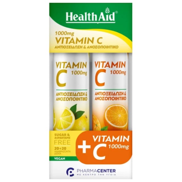 Health Aid Promo Vitamin C 1000mg Γεύση Λεμόνι 20 eff. tabs + Vitamin C 1000mg Γεύση Πορτοκάλι 20 eff. tabs
