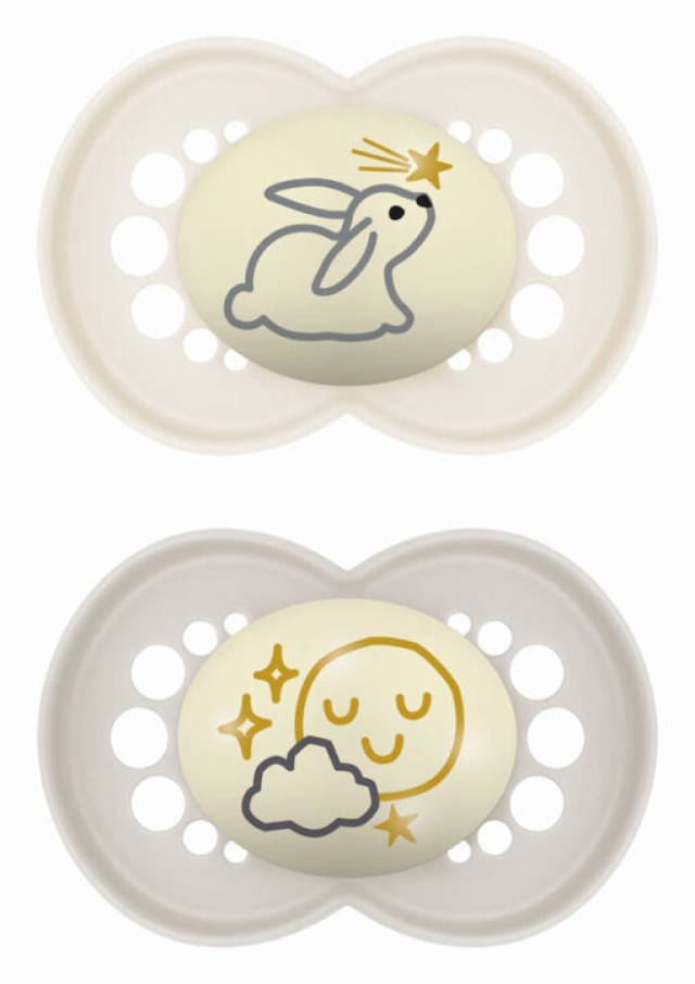 MAM Πιπίλα Σιλικόνης Original Night 6-16m Χρώμα Κρέμ-Γκρί, 2τμχ