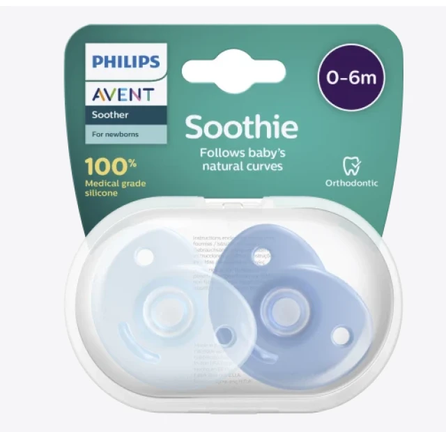 Avent Πιπίλα Soothie 0-6m Χρώμα Γαλάζιο-Μπλε, 2τμχ