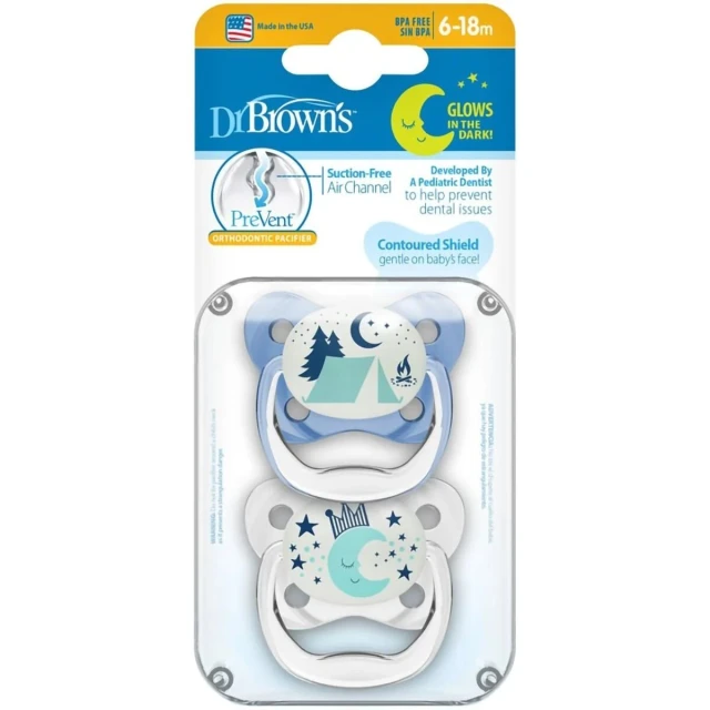 Dr. Browns Πιπίλα Νυκτός Prevent 6-18m Χρώμα Μπλε, 2τμχ