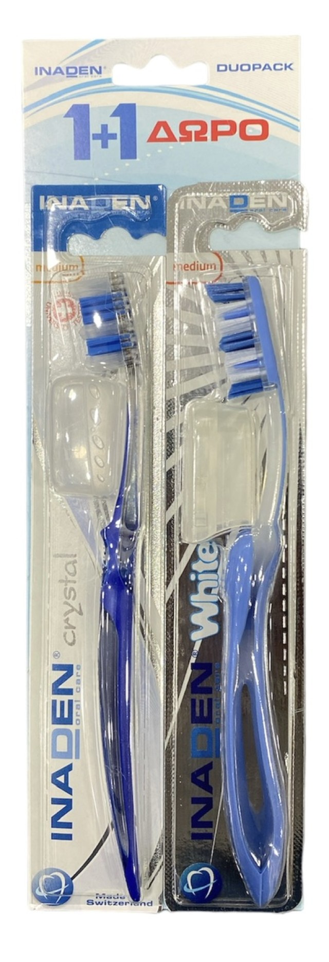 Inaden Οδοντόβουρτσα Whitening Medium Χρώμα Γαλάζιο + Οδοντόβουρτσα Crystal Medium Χρώμα Μπλε, 2τμχ