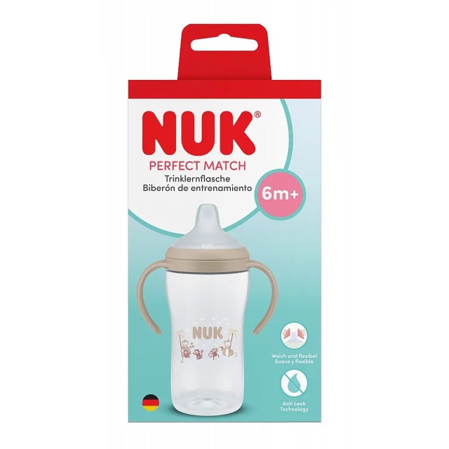 NUK Perfect Match Μπιμπερό Εκπαίδευσης 6m+ με Δείκτη Ελέγχου Θερμοκρασίας 260ml Χρώμα Μπεζ, 1τμχ