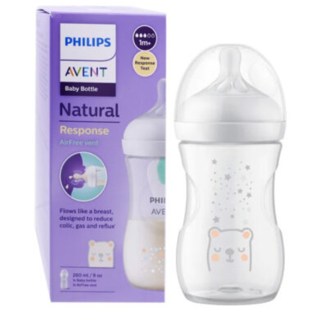 Avent Μπιμπερό Πλαστικό Natural Response AirFree Vent 3-6m SCY673/82 Σχέδιο Αστέρια 260ml