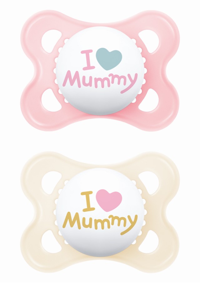 MAM Πιπίλα I Love Mummy & Daddy Σιλικόνης 2-6m Χρώμα Ροζ-Κρεμ, 2τμχ