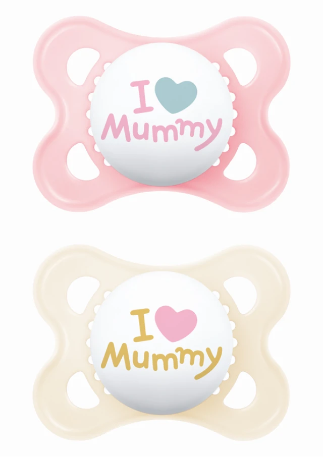 MAM Πιπίλα I Love Mummy & Daddy Σιλικόνης 2-6m Χρώμα Ροζ-Κρεμ, 2τμχ