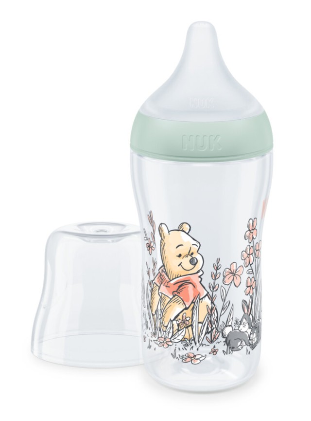 NUK Winnie the Pooh Perfect Match Μπιμπερό Πλαστικό 3m+ με Δείκτη Ελέγχου Θερμοκρασίας με θηλή σιλικόνης Mεσαίας Οπής 260ml Χρώμα Μέντα, 1τμχ