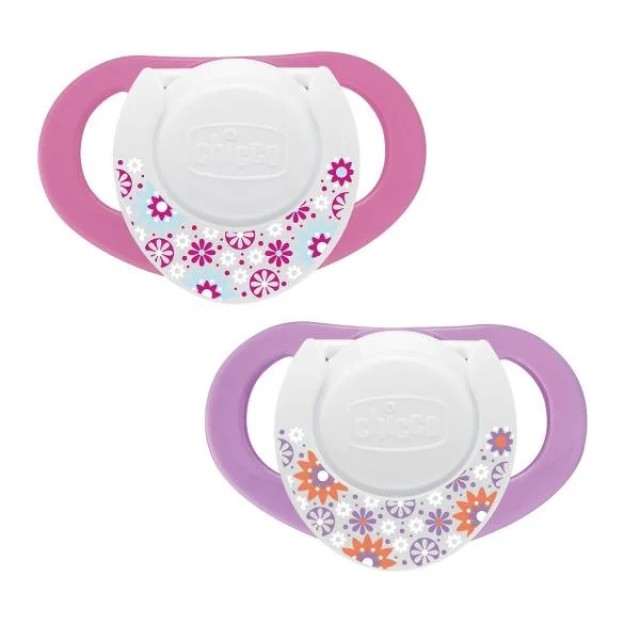 Chicco Πιπίλα Σιλικόνης Physio Compact Small & Slim 6-12m Χρώμα Φούξια-Μωβ, 2τμχ
