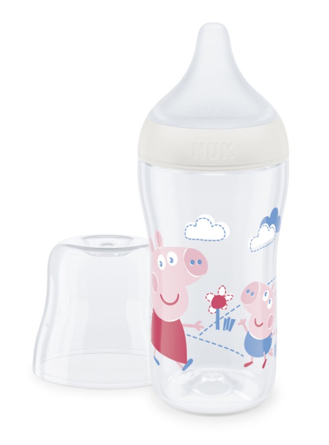 NUK Peppa Pig Perfect Match Μπιμπερό Πλαστικό 3m+ με Δείκτη Ελέγχου Θερμοκρασίας με θηλή σιλικόνης Mεσαίας Οπής 260ml Χρώμα Λευκό, 1τμχ