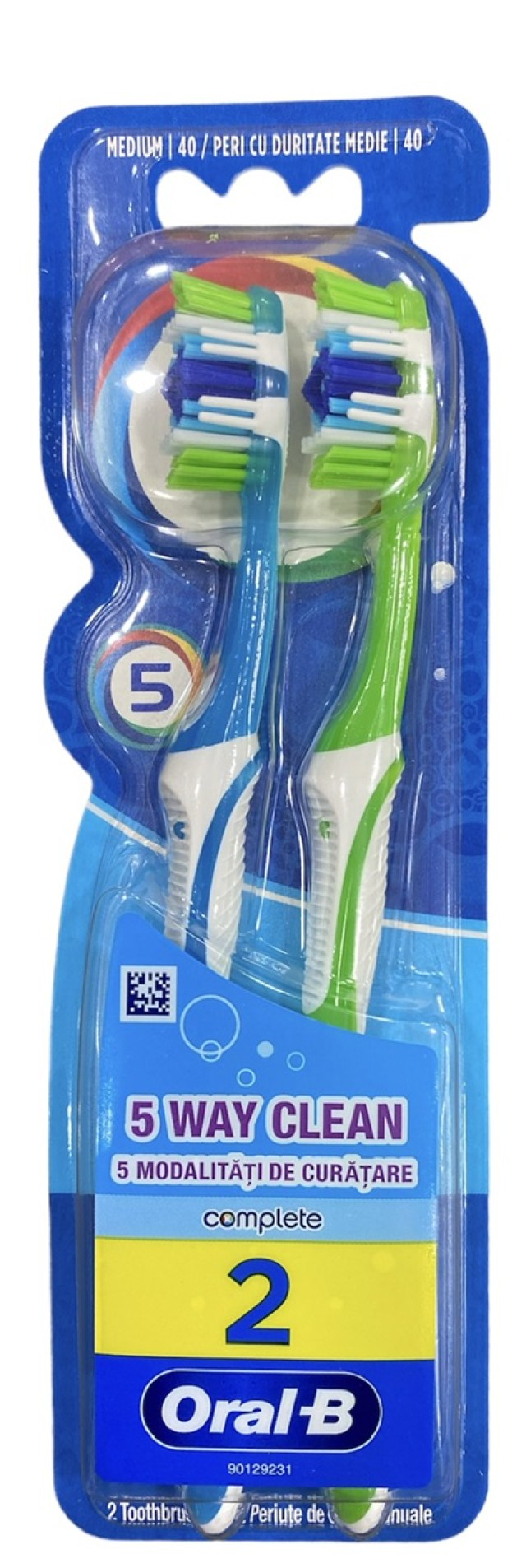 Oral-B Complete 5 Way Clean 40 Μέτρια Οδοντόβουρτσα με 5 Καθαριστικές Ζώνες, 2τμχ