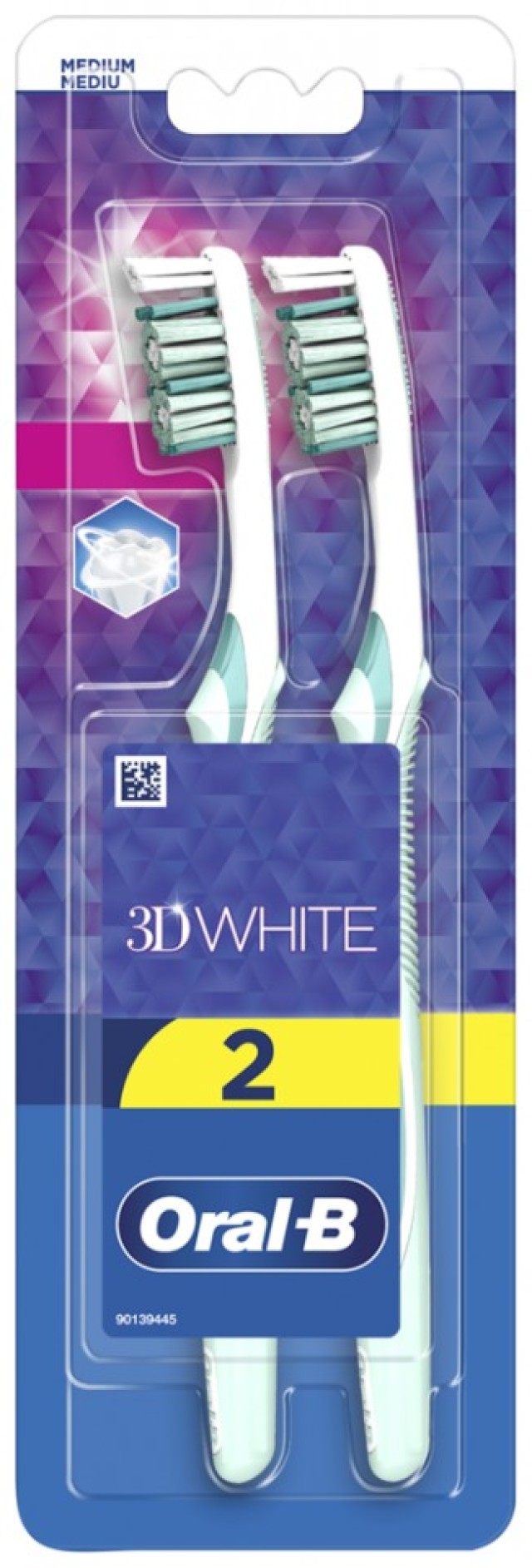 Oral-B 3D White Duo Medium Toothbrush Χρώμα Γαλάζιο, 2τμχ