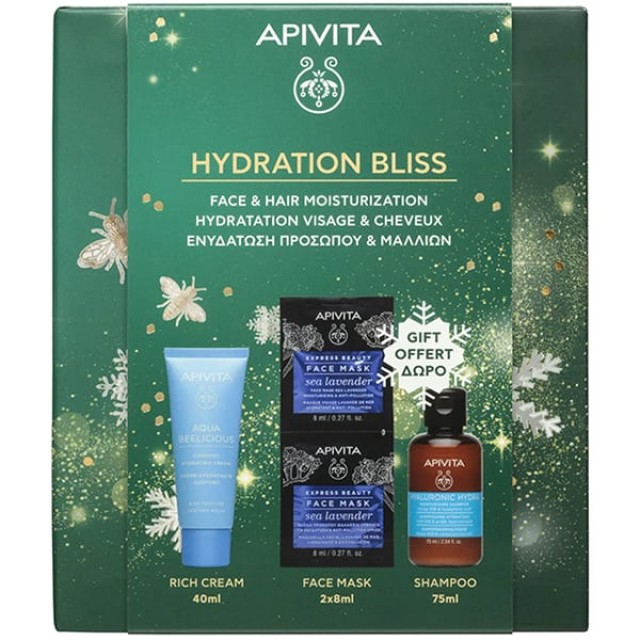 Apivita Promo Hydration Bliss Aqua Beelicious Light Gel-Cream Oil-Free 40ml & Δώρο Face Mask Sea Lavender 2x8ml & Hyaluronic Hydra Shampoo 75ml