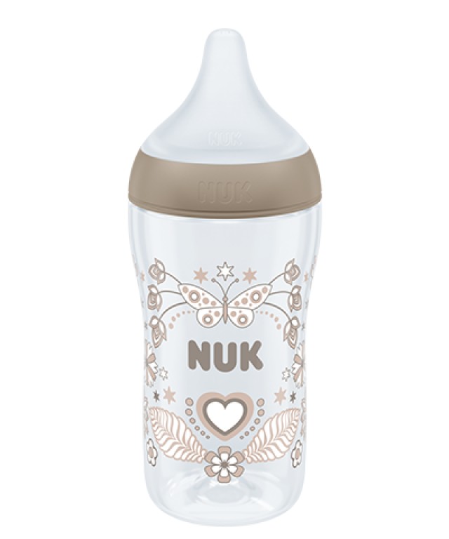 NUK Perfect Match Μπιμπερό Πλαστικό 3m+ με Δείκτη Ελέγχου Θερμοκρασίας με θηλή σιλικόνης Mεσαίας Οπής 260ml Χρώμα Γκρι, 1τμχ