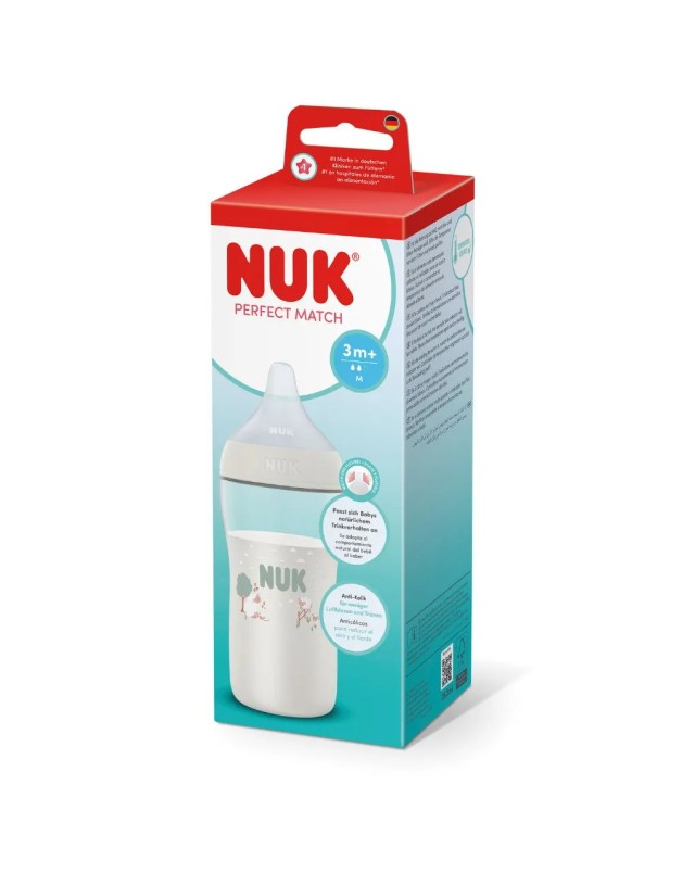 NUK Perfect Match Μπιμπερό Πλαστικό 3m+ με Δείκτη Ελέγχου Θερμοκρασίας με θηλή σιλικόνης Mικρής Οπής 260ml Χρώμα Άσπρο, 1τμχ