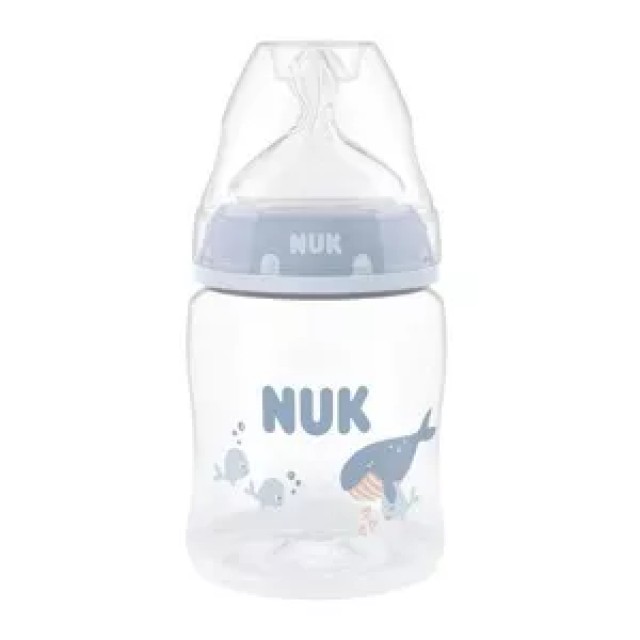 NUK First Choice Μπιμπερό Πλαστικό με Δείκτη Ελέγχου Θερμοκρασίας με θηλή σιλικόνης 0-6m (S) 150ml Χρώμα Μπλε, 1τμχ