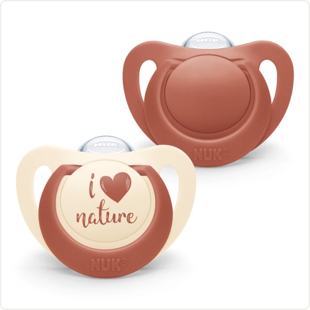 NUK For Nature Πιπίλα Σιλικόνης 0-6m Χρώμα Μπεζ-Κεραμιδί, 2τμχ