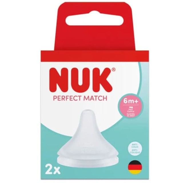 NUK Perfect Match Θηλή Μαλακής Σιλικόνης με έλεγχο ροής 6m+, 2τμχ