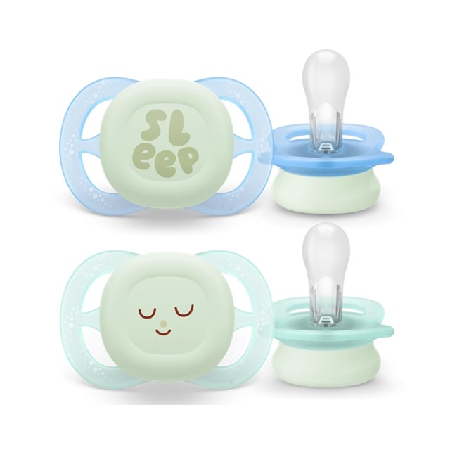 Avent Πιπίλα Σιλικόνης Ultra Start Nighttime 0-2m SCF075/08 Χρώμα Γαλάζιο-Βεραμάν, 2τμχ