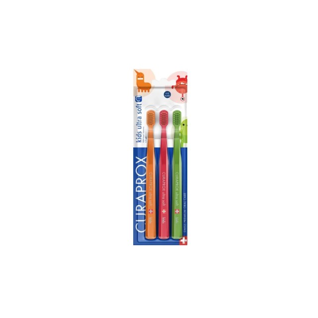 Curaprox Kids Pack 5460 Ultra Soft Χρώμα Πορτοκαλί-Κόκκινο-Πράσινο, 3τμχ