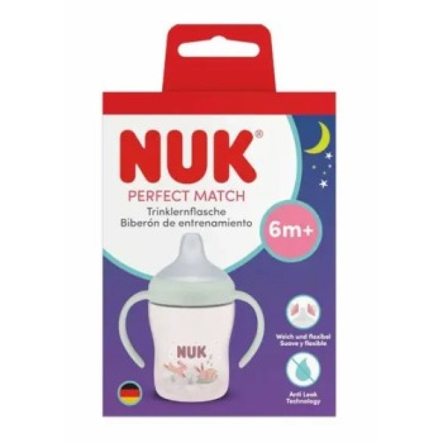 NUK Perfect Match Μπιμπερό Εκπαίδευσης Night 6m+ με Δείκτη Ελέγχου Θερμοκρασίας 150ml Χρώμα Ροζ, 1τμχ