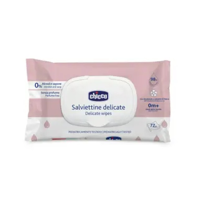 Chicco Delicate Wipes Μωρομάντηλα Xωρίς Άρωμα, Οινόπνευμα & Σαπούνι 0m+, 72τεμ