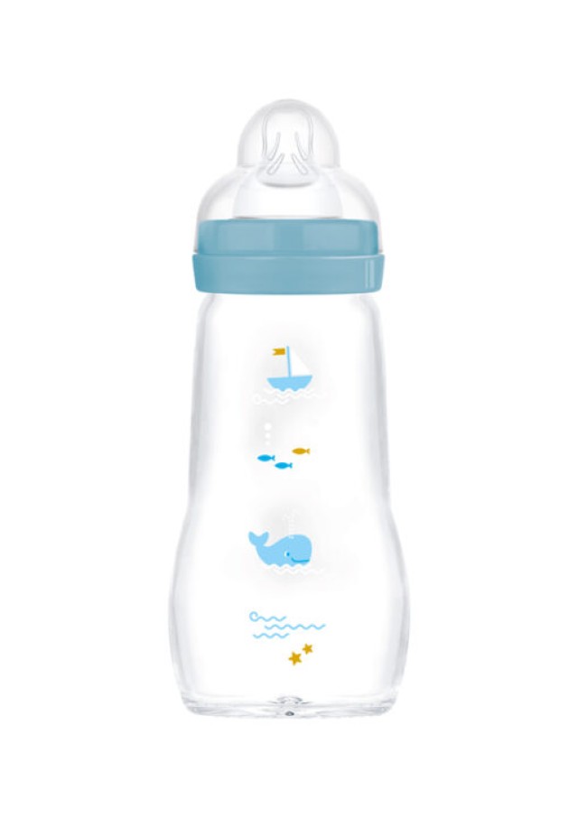 MAM Μπιμπερό Γυάλινο Feel Good 2m+ 260ml Χρώμα Μπλε, 1τμχ