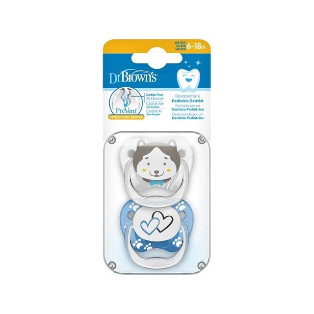 Dr. Browns Πιπίλα Σιλικόνης Prevent 6-18m Χρώμα Γκρί-Mπλέ, 2τμχ