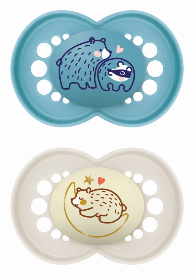 MAM Πιπίλα Σιλικόνης Day & Night 6-16m Χρώμα Μπλε-Γκρι, 2τμχ