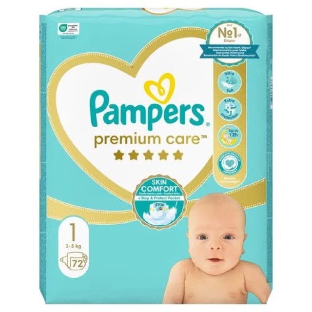 Pampers Premium Care Πάνες No.1 Newborn (2-5kg) 72 Πάνες