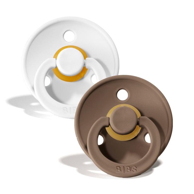 Bibs Πιπίλες Καουτσούκ Colour Pacifier Round Natural Rubber Size 2 6m+ Χρώμα Λευκό-Καφέ, 2τμχ