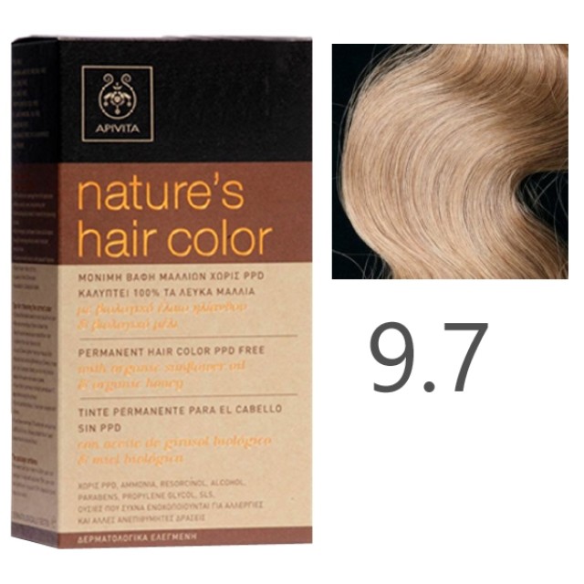 Apivita Natures Hair Color 9.7 Βαφή Μαλλιών Χρώμα Πολύ Ανοιχτό Μπεζ