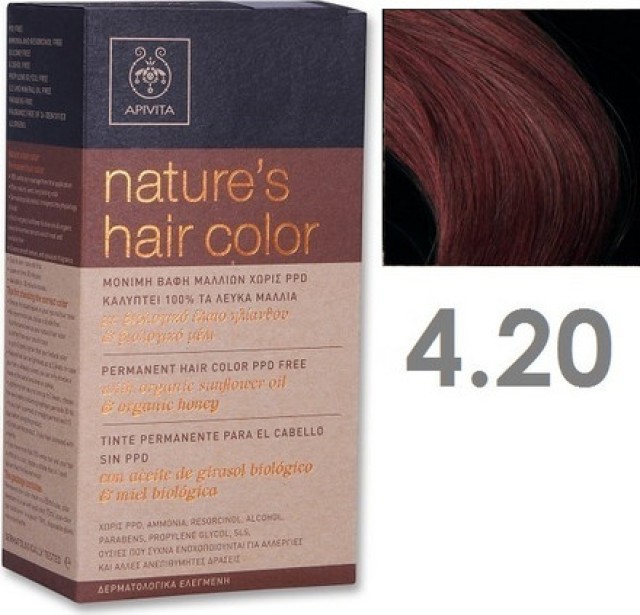 Apivita Natures Hair Color 4.20 Βαφή Μαλλιών Χρώμα Βιολετί