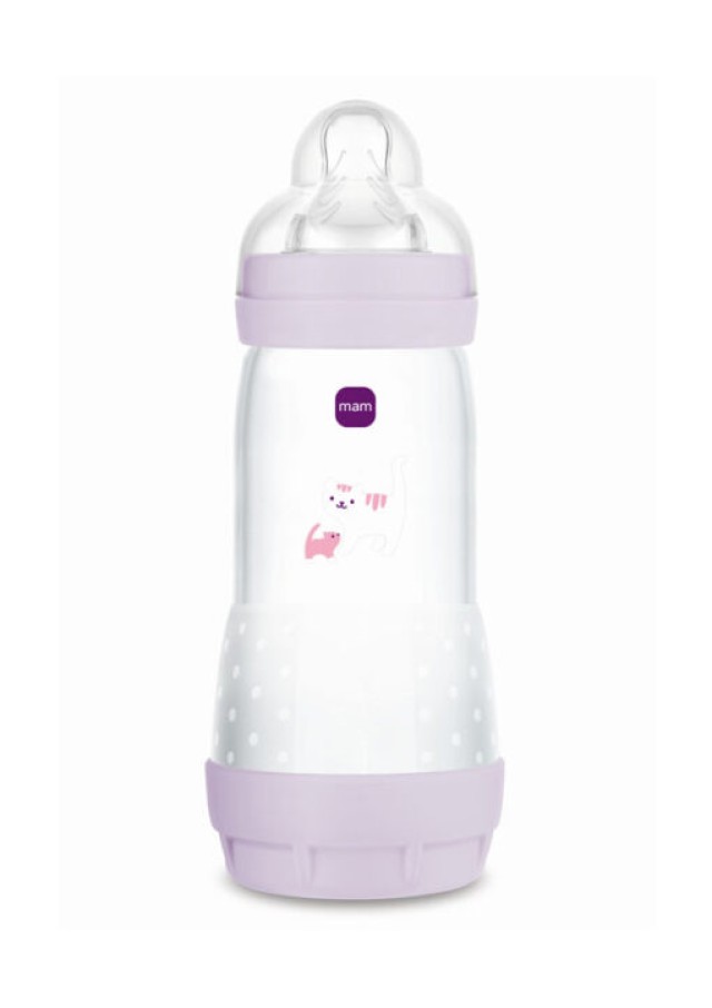 MAM Μπιμπερό Πλαστικό Easy Start™ Anti-Colic 4m+ 320ml Χρώμα Μωβ, 1τμχ