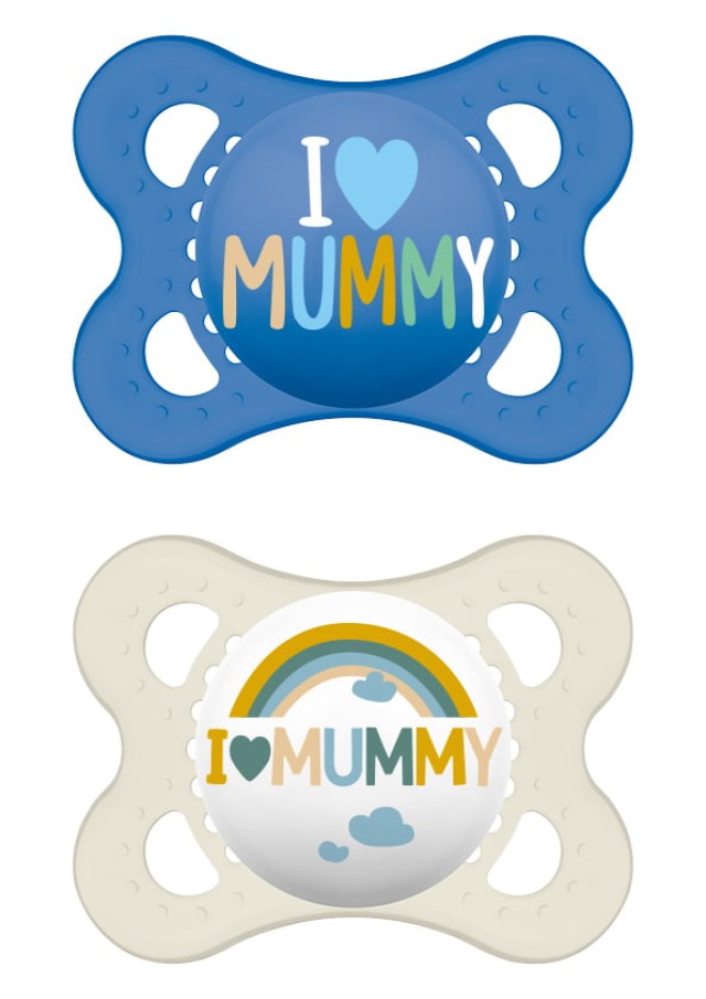 MAM Πιπίλα I Love Mummy & Daddy Σιλικόνης 2-6m Χρώμα Μπλε-Άσπρο, 2τμχ
