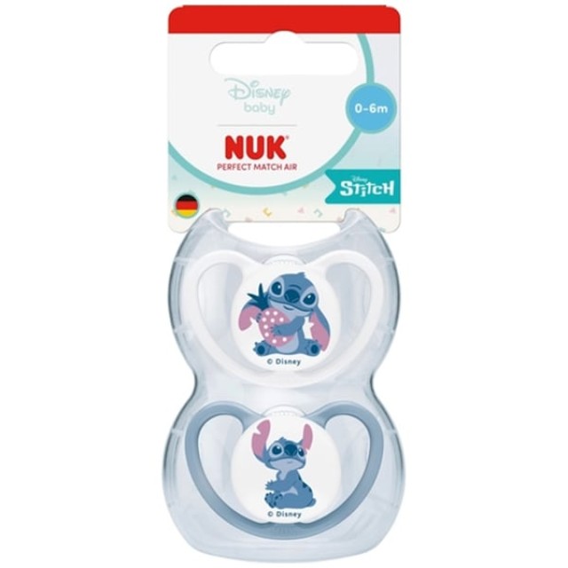 NUK Perfect Match Air Stitch Πιπίλα Σιλικόνης 0-6m Χρώμα Άσπρο-Μπλε, 2τμχ