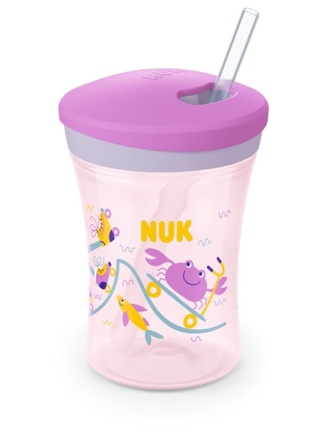 NUK Action Cup με καλαμάκι 12m+ 230ml Χρώμα Μωβ, 1τμχ