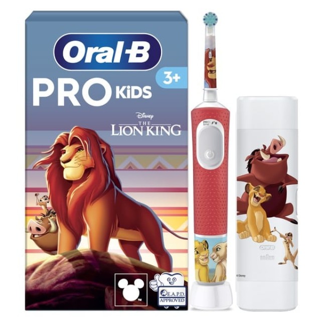 Oral-B Eπαναφορτιζόμενη Oδοντόβουρτσα Vitality Pro Kids The Lion King 3ετών+ & ΔΩΡΟ Θήκη Ταξιδιού + 4 Αυτοκόλλητα