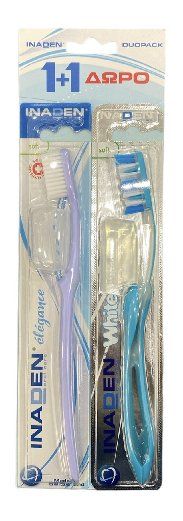 Inaden Οδοντόβουρτσα Whitening Soft Χρώμα Γαλάζιο + Οδοντόβουρτσα Elegance Soft Χρώμα Λιλά, 2τμχ