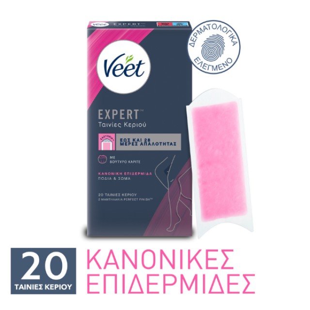 Veet Easy-Gel Ταινίες Κεριού Κανονική Επιδερμίδα για Σώμα & Πόδια 20 Ταινίες Κεριού + 2 Μαντηλάκια Perfect Finish