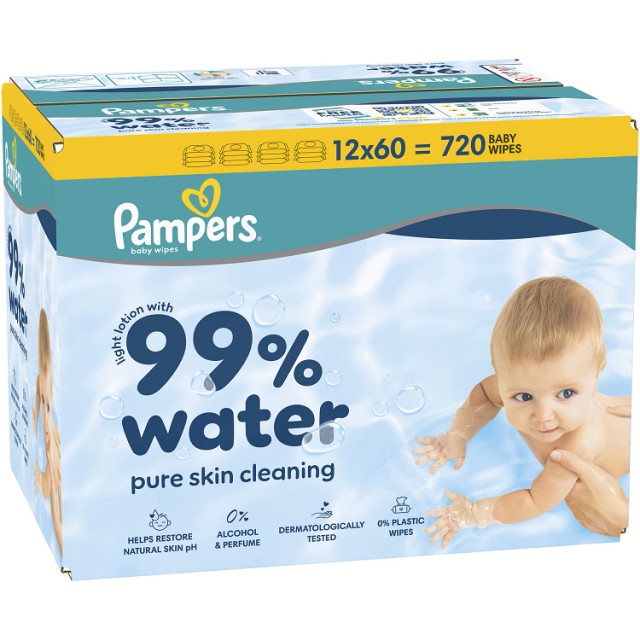 Pampers 99% Water Μωρομάντηλα 12x60τμχ