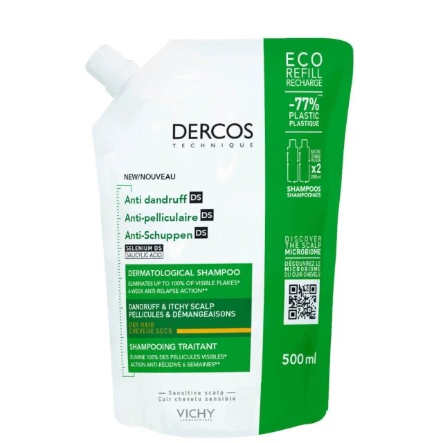 Vichy Dercos Anti-Dandruff DS Refill Ανταλλακτικό Σαμπουάν Κατά Της Πιτυρίδας Για Ξηρά Μαλλιά 500ml