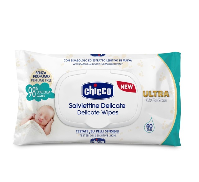 Chicco Μαντηλάκια Delicate Ultra Soft & Pure, 60τμχ