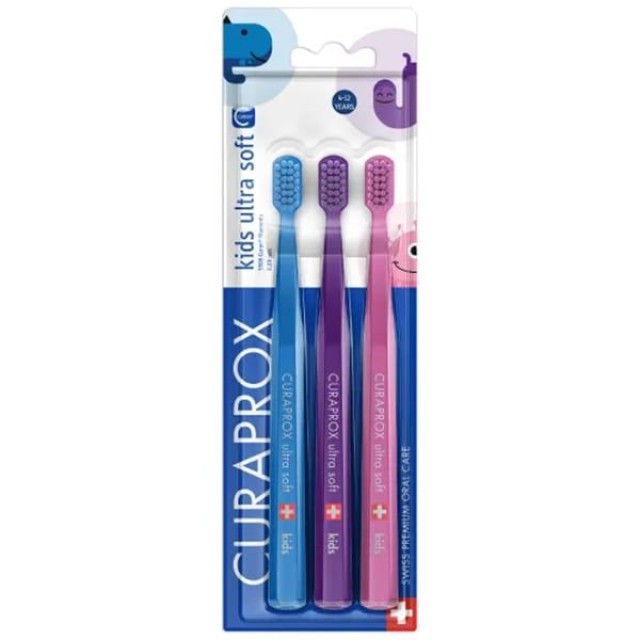 Curaprox Kids Pack 5460 Ultra Soft Χρώμα Γαλάζιο-Μώβ-Ρόζ, 3τμχ