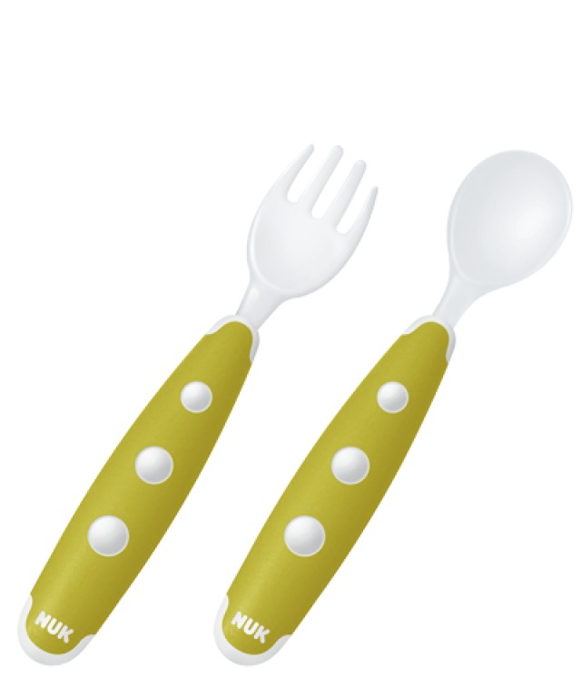 NUK Mini Cutlery Set Εκπαιδευτικό Σετ Κουτάλι-Πιρούνι 8m+ Χρώμα Πράσινο, 2τμχ