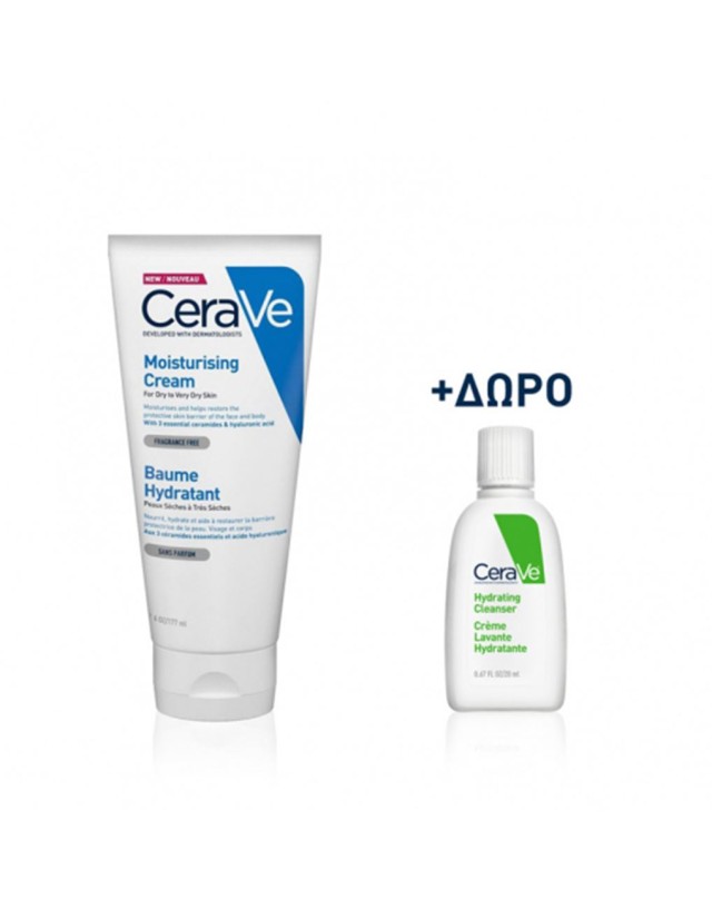 CeraVe Promo Moisturizing Cream Ενυδατική Κρέμα 177ml & Δώρο Hydrating Cleanser Ενυδατική Κρέμα Καθαρισμού 20ml